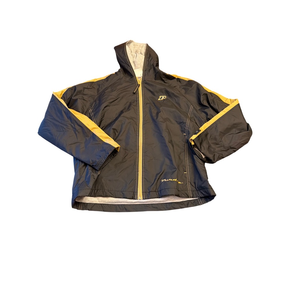 Red Oak Sportswear Purdue Windbreaker Black Gold Full Zip Hooded Jacket Medium